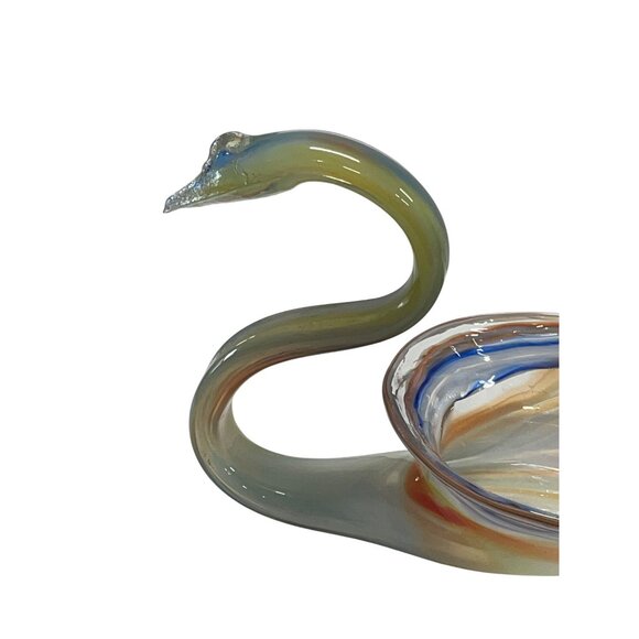 Handcrafted Sooner Art Glass Swan Sculpture Centerpiece Swirled Bowl - Picture 4 of 9